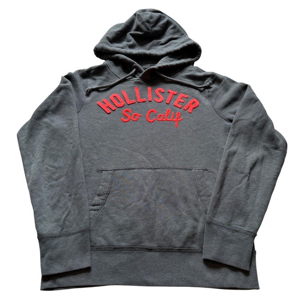 Hollister Mens So Calif Logo Hoodie Gray Pullover Sweatshirt Size M